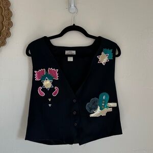 Vintage Hirschberg Schutz Black Vest, Cowboy Boot Motif, S/M